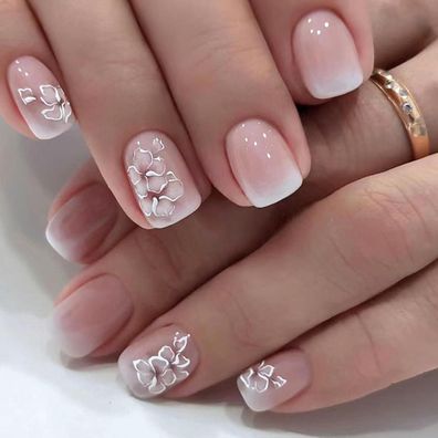 Ceboic 24 Stück Künstliche Nägel French Weiß Glossy Ballerina Falsche Nägel
