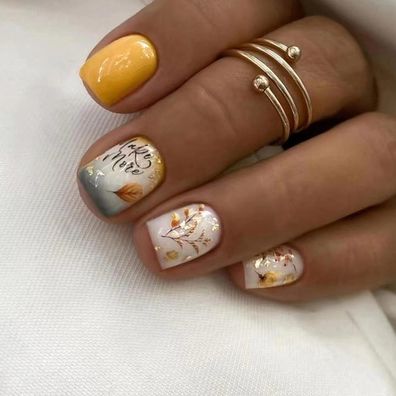 Ceboic 24 Stück Natural Künstliche Nägel, Fallen Leaves Design, Falsche Nägel