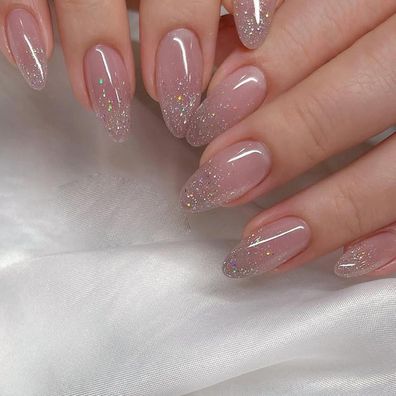 24 Stück Acryl Nägel Rosa Glänzend Kurz Mandel Design - Press on Nails