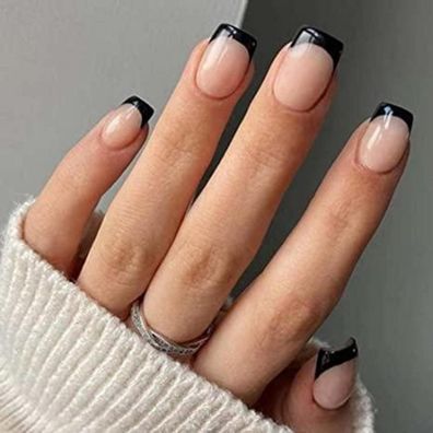 24x Justotry Schwarze & Nude Press-on Nägel, Acryl Kurz Fingernägel