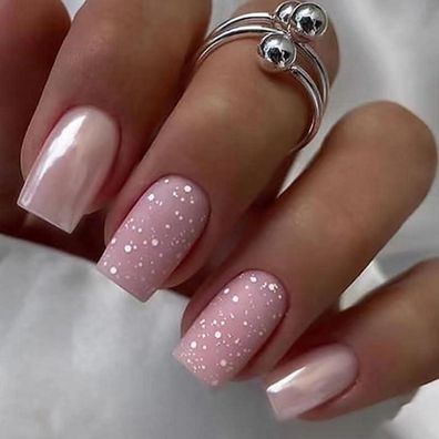 24 Stück Silber Eckig Nägel Glitter Press on Nails Glossy Pink Kunstnägel