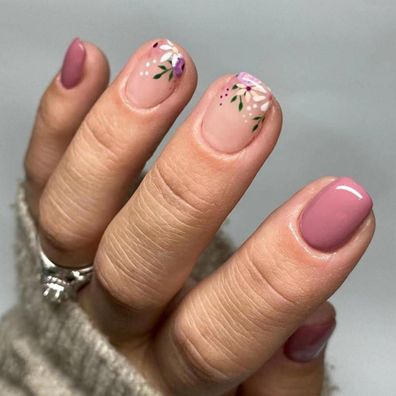 24 Stk. Lila Eckig Nägel Zum Aufkleben, Press on Nails, Blumen Kunstnägel