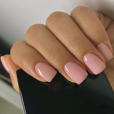 24 Stück Pink Nägel Zum Aufkleben Kurz Peach Eckig Glossy Künstliche Nägel