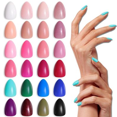 Ladying 576PCS Glossy Mandel Soft Gel Nägel Zum Aufkleben Nails Kit mit