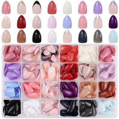 24 Stk Press On Nägel Set Mandel Oval Kunstnägel Glossy Frauen Fingernägel