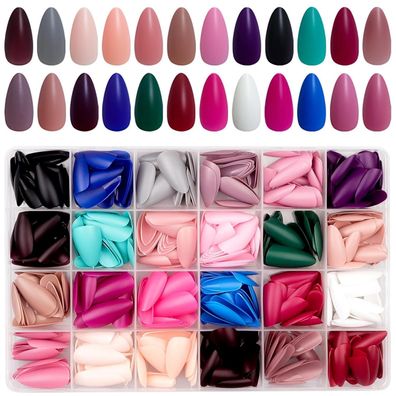 576pcs Matt Press on Nails Mittel 24 Farben Nagel Aufkleben Set