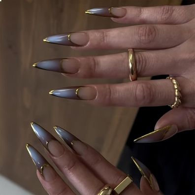 Lange Stiletto Falsche Nägel Braun Ombré 24 Stück GlamRays