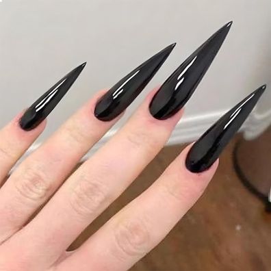 24 Stück Schwarze Stiletto Lang Glänzende Press on Nägel Geschenk
