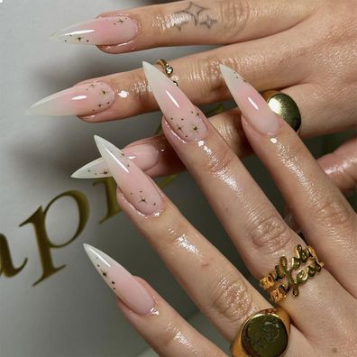 GlamRays Stiletto Falsche Nägel Rosa Ombre Glitzer Bling 24 Stück mit Kleber