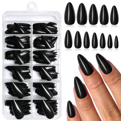 240 Stk Schwarze Mandel Press On Nails Akryl Mittellänge Nagelkleber SP