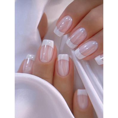 GlamRays 24 Stk. Nagel Set Weiß French Tip Glitzer Fake Nägel-Süßes Pink