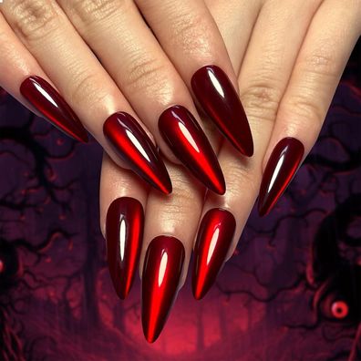 30 Stück Rote Katzenauge Mandel Press on Nägel Fake Nägel Glitzer Designs