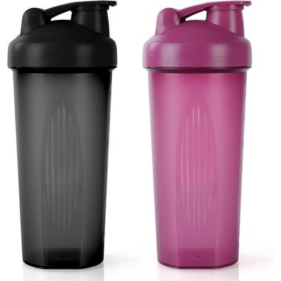 Protein Shaker 600ml Eiweiß Messskala BPA frei auslaufsicher Schwarz Lila