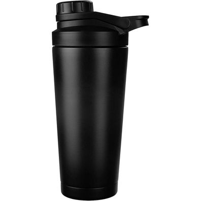 Protein Shaker 750ML Schwarz Edelstahl Doppelwandig Vakuum Isoliert BPA Frei
