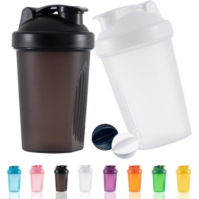 OOTD Protein Shaker Flasche 400 ml BPA frei mit Sieb & Skala Schwarz Weiß 2er