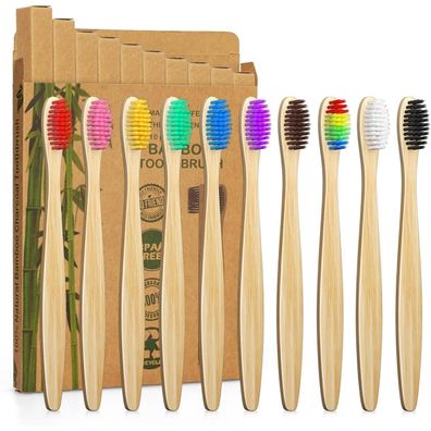 10er Pack Bambus Zahnbürsten Weich Premium Borsten 100% BPA-frei vegan