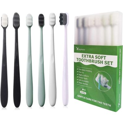 EasyHonor Ultra-weiche Zahnbürste 20.000 Borsten 6er Pack grey/white
