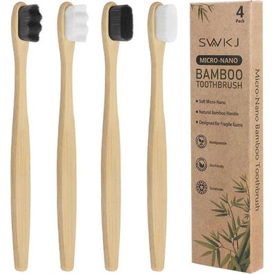 4 Stück weiche Bambus-Nano-Zahnbürsten für empfindliches Zahnfleisch