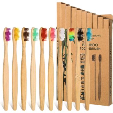 10er Pack Bambus Zahnbürsten Mittel Borsten Natur Bio abbaubar