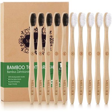10er Pack Bambus Zahnbürsten Bio Holz BPA-frei Umweltfreundlich