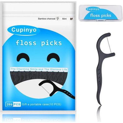 Zahnseide Stick Minze 200Stk Aktivkohle Dental Sticks tragbares Etui