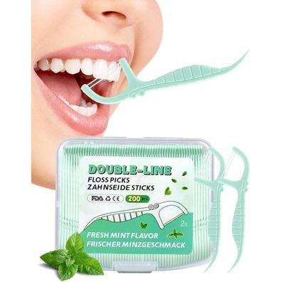 200 x Mint Dental Floss Sticks Zahnseide Zahnstocher Minze Twin Line Floss