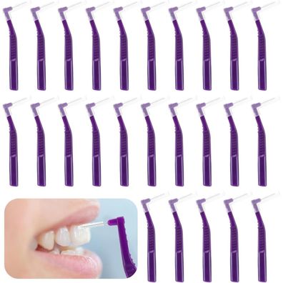 25er Set lila Interdentalbürsten 1mm L-Form Nylon PE Zahnreinigung