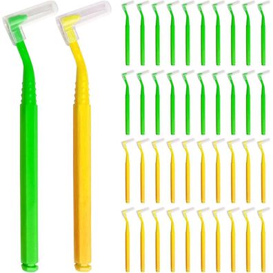 40 Stück L-förmige Interdentalbürste Zahnreinigung Zwischenräume Gelb Grün