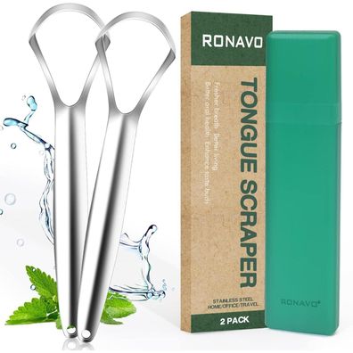 Zungenreiniger Edelstahl Tongue Scraper Mundhygiene 2 Stück