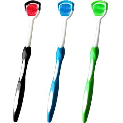 Zungenbürste Zungenschaber Zungenreiniger Set 3 Stück Schwarz Blau Grün