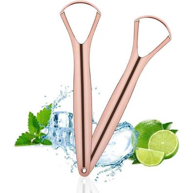 Zungenreiniger Edelstahl 2er Set Zungenschaber Mundpflege Roségold