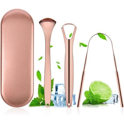 ACWOO Zungenreiniger 3 Stück Zungenschaber Set Roségold Edelstahl Tongue Scraper