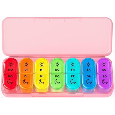 Tablettenbox 7 Tage BPA Frei Pillendose Klein Vitamine Fischöl - Rosa