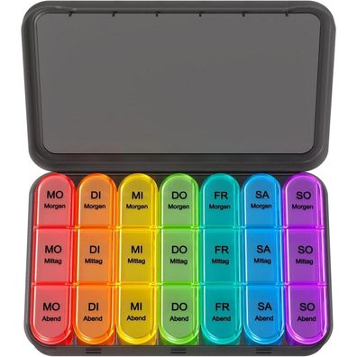 Tablettenbox 7 Tage Medikamentenbox Klein Pillendose Große Fächer Schwarz