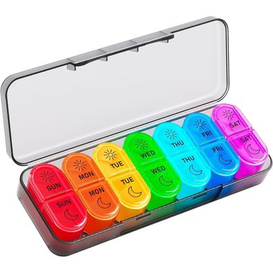 Weekly Pill Organizer 2 Times a Day Black Medicine Box Case