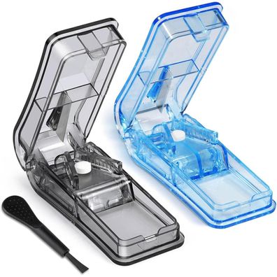 Tablettenteiler für Tabletten 2er Set Blau/Schwarz BPA-frei