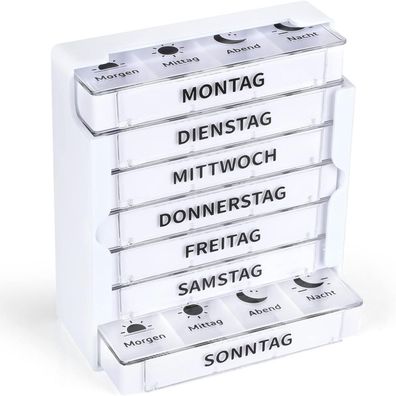 Tablettenbox 7 Tage Pillendose Morgens Mittags Abends Nachts, BPA-frei