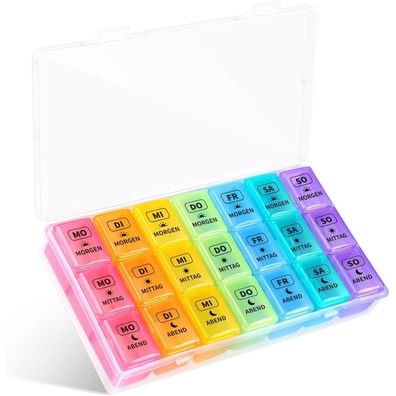 Pillendose Tablettenbox 7 Tage, 3 Fächer, BPA-frei, mit großen Fächern