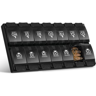 Tablettenbox 7 Tage Pillendose 2 Fächer Druckknopf-Design Medikamentenbox
