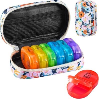 Tablettenbox 7 Tage Pillendose 2 Fächer Regenbogen Canvas Tasche Organizer