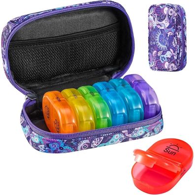 Serfeymi Tablettenbox 7 Tage Pillendose 2 Fächer Regenbogen Canvas Tasche