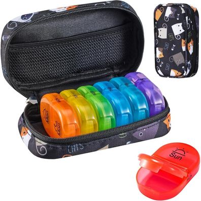 Serfeymi Tablettenbox 7 Tage Pillendose Organizer Regenbogen Schwarz