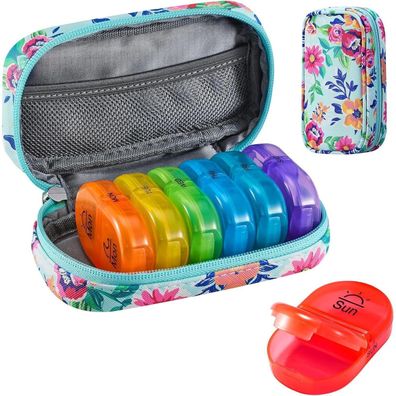 Serfeymi Tablettenbox 7 Tage 2 Fächer Regenbogen PU Leder Organizer