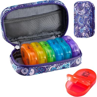 Serfeymi Tablettenbox 7 Tage Pillendose 2 Fächer PU Leder Regenbogen