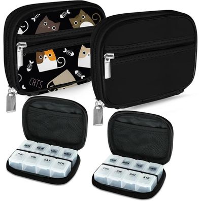 Serfeymi Tablettenbox Pillendose 7 Tage Reißverschluss Stofftasche Schwarz