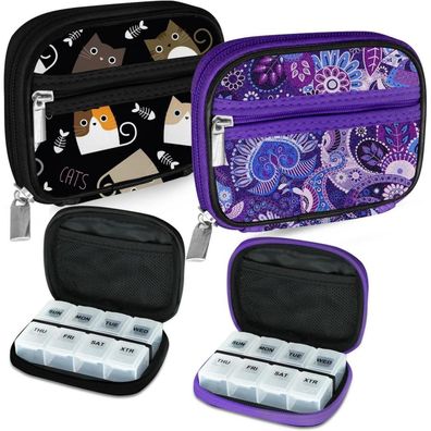 Serfeymi Tablettenbox 7 Tage klein Medikamentenbox Pillenbox Schwarz Violett