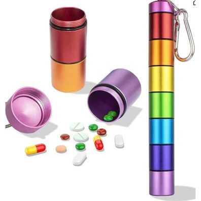 Metall Tablettenbox 7 Tage Regenbogen Wasserdicht Pillenbox Schlüsselanhänger