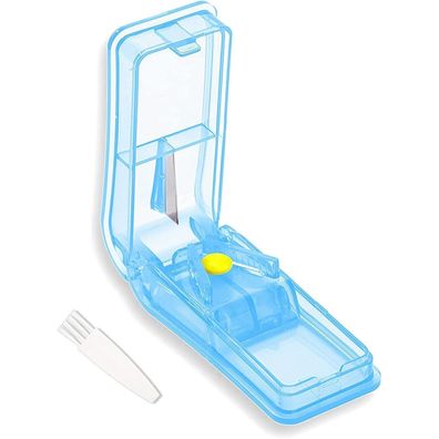Tablettenteiler für Große und Kleine Tabletten mit Aufbewahrungsfach Blau