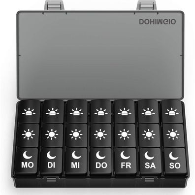 Tablettenbox 7 Tage 3 Fächer Pillendose Schwarz BPA-frei