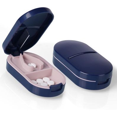 Tablettenteiler Pillenschneider 2-in-1 Tabletten schneiden Aufbewahrung Blau